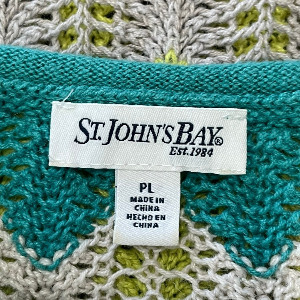 St. John's Bay Women's Blue Lime Green Gray Open Knit Top Sz PL Pullover Summer - Picture 3 of 5